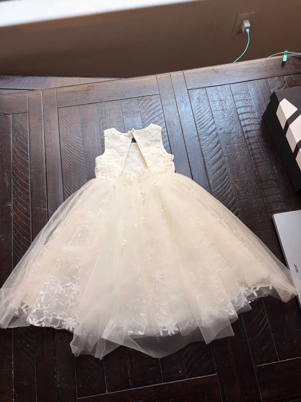 Girls' Ivory Floral Lace Tulle flower girl Dress